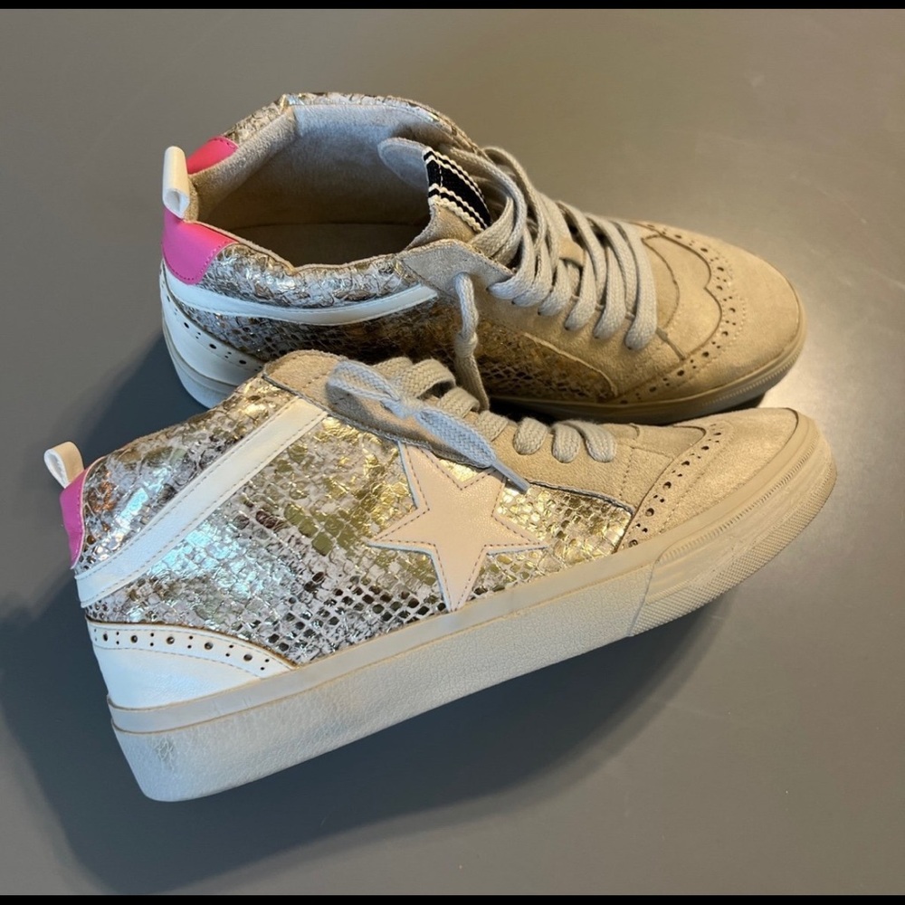 NEW Shu Shop Sneakers Paulina Gold Snake